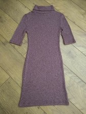 Topshop Ladies Dress Stretch Speckled Red Bodycon Size 8 Title Neck VGC