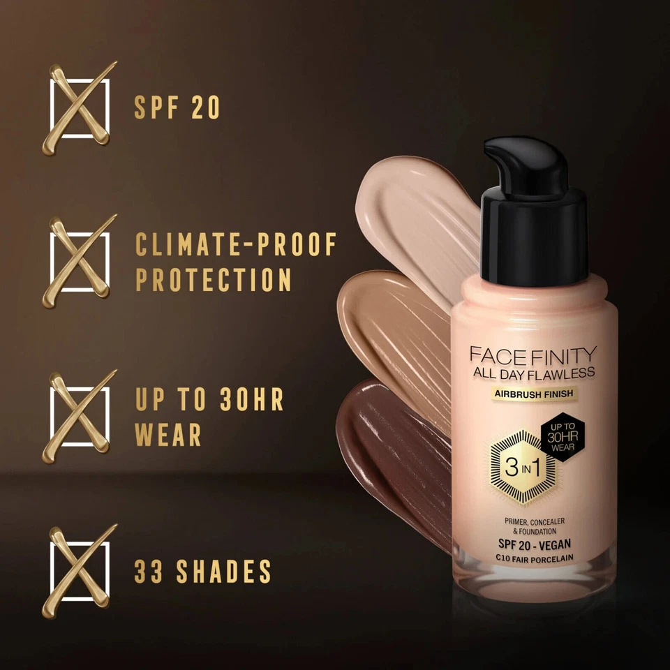 MAX FACTOR Facefinity 3in1 All Day Flawless Foundation - *Choose Your Shade* - Image 2 of 4
