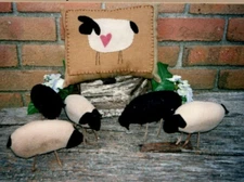 Mary's Little Lambs Wool Applique Pillow & Fiberfill lamb Pattern Primitive Folk