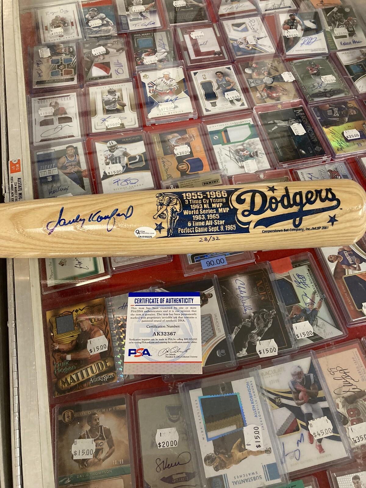 Sandy Koufax Autographed Limited Edition 28/32 STAT Bat PSA/DNA and Online Auth.