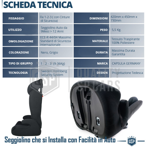 Seggiolino Auto Omologato 9-36 kg per Bambini foto 3