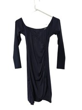 Pretty Little Thing Dress Long Sleeve Wrap Rouche V Neck Short Bodycon Blue Sz 8