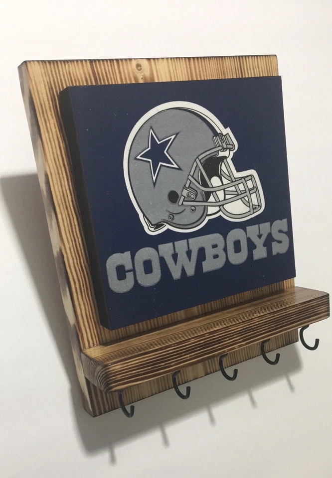 Dallas Cowboys Rustic Plaque wall decor key hanger holder organizer - Image 3 of 4