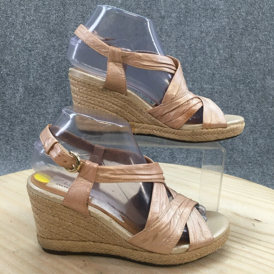 Sandalias Artesanales Clarks Mujer 7.5 M Alpargatas Cuero Rosa Cuña Informal Hebilla Foto 2 de 4