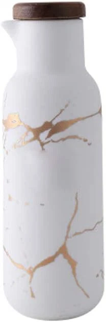 NEW Exquisite Matte Marbled Ceramic Bottle Edible Oil Dispenser set 2 WHITEGLD