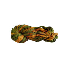 Sari Silk Ribbon super bulky yarn -Green ,Brown -Sari Silk Ribbons - Silk Strips