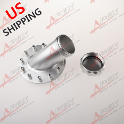 Fuel Cell Fast Fill Filler Neck 45 Degree 12 Bolt Flange Billet Aluminum Silver