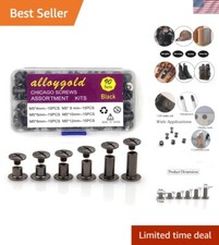 90 Sets Black Chicago Screw Leather Assorted Kit 6 Sizes of Screw Rivets for...