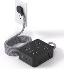 Long Cord Power Strip 10 Ft Ultra Thin Extension Cord Surge Protector with Fl...