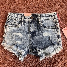 Blank NYC Denim Shorts Distressed Frayed Hem Acid Wash Blue Girls Size 8 NWT