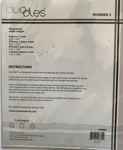 Duo Dies Number 3 and Flowers Metal Die Cutting Set Four Piece Brand New - Picture 2 of 2