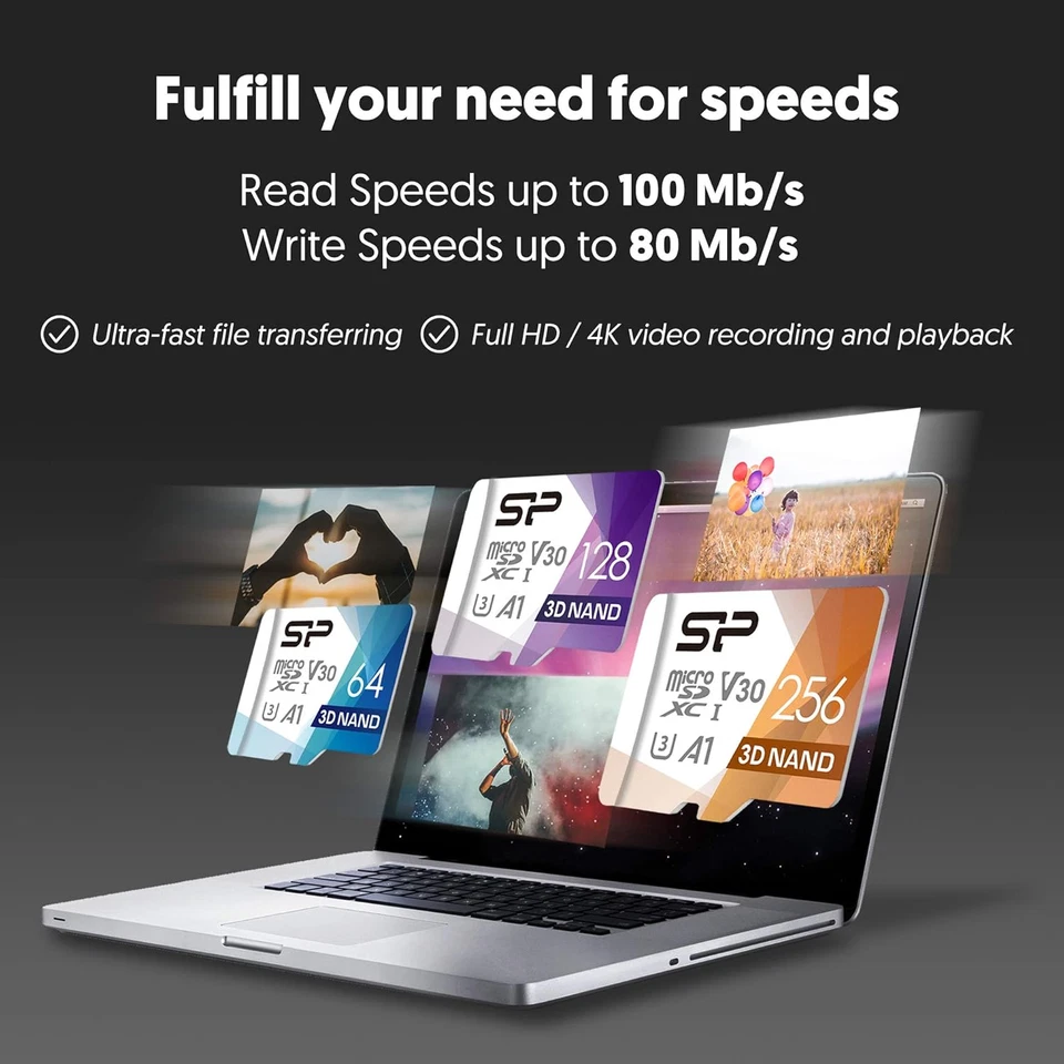 Silicon Power 256GB Micro SD Card U3 SDXC up to 100Mb/S High Speed Memory Card w - Image 4 of 4