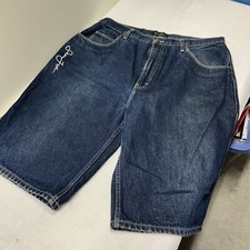 Sean John Denim Jean Shorts Men 36 Dark Wash Logo Embroidery Baggy Y2K