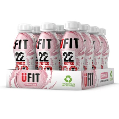 UFIT Erdbeere 22g Essential Protein Shake | kein Zuckerzusatz - Packung 12 x 310ml