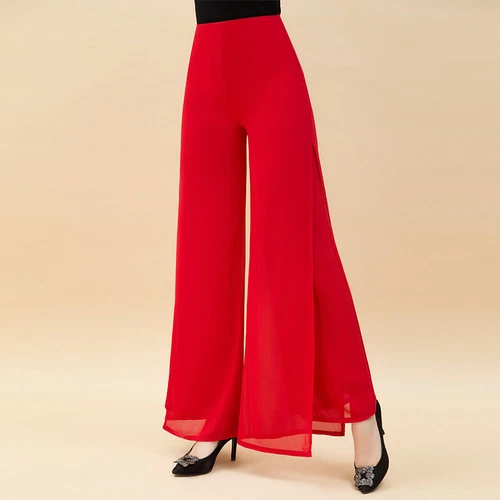 Damen Chiffon Tanzhose Schlitz weite Beine Hose Freizeit Maxi Culotte Modern - Bild 18 von 23