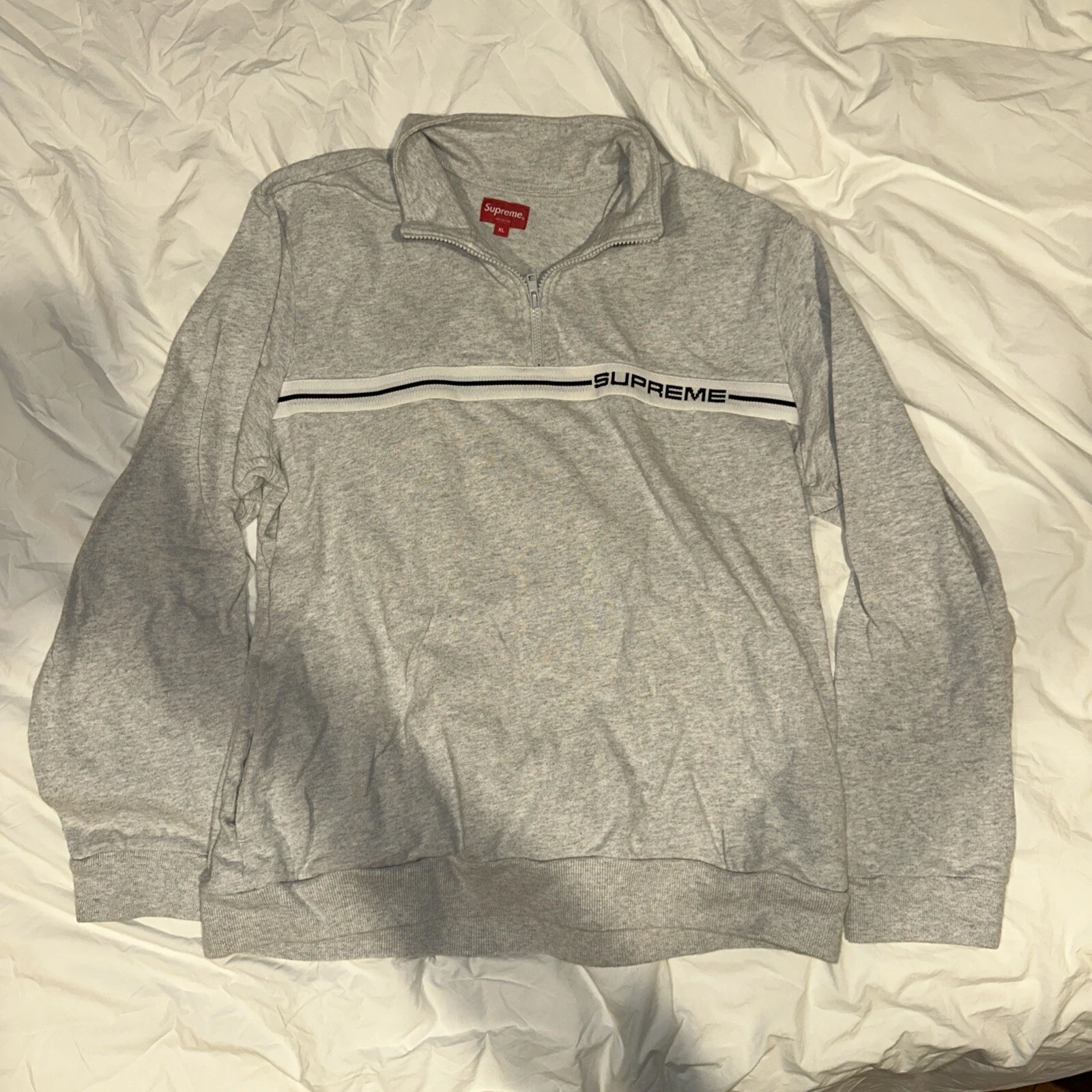 Pull SUPREME demi zip échauffement pull gris bruyère noir coton homme taille XL