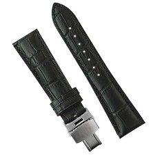 B  R Bands Black Gator Leather Deployant Watch Band Strap 20mm 22mm
