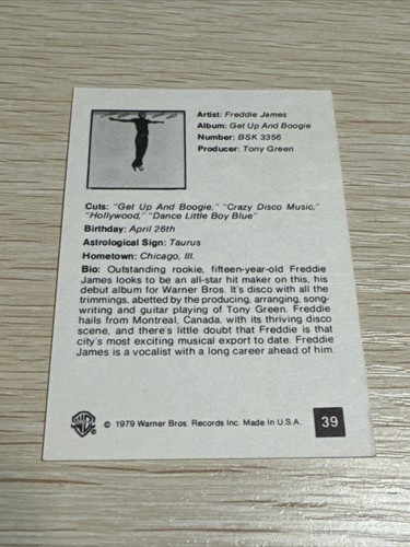 1979 Freddie James #39 Warner Brothers Bros. Records Promo Card Rare - Bild 2 von 2
