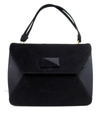 Vtg I.miller Bernall Black Suede Satin Satchel Kelly Pocketbook Handbag Purse
