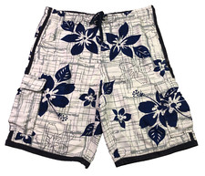 Burnside Mens Board Shorts Swimsuit Sz M Floral Print Drawstring Waist Pockets