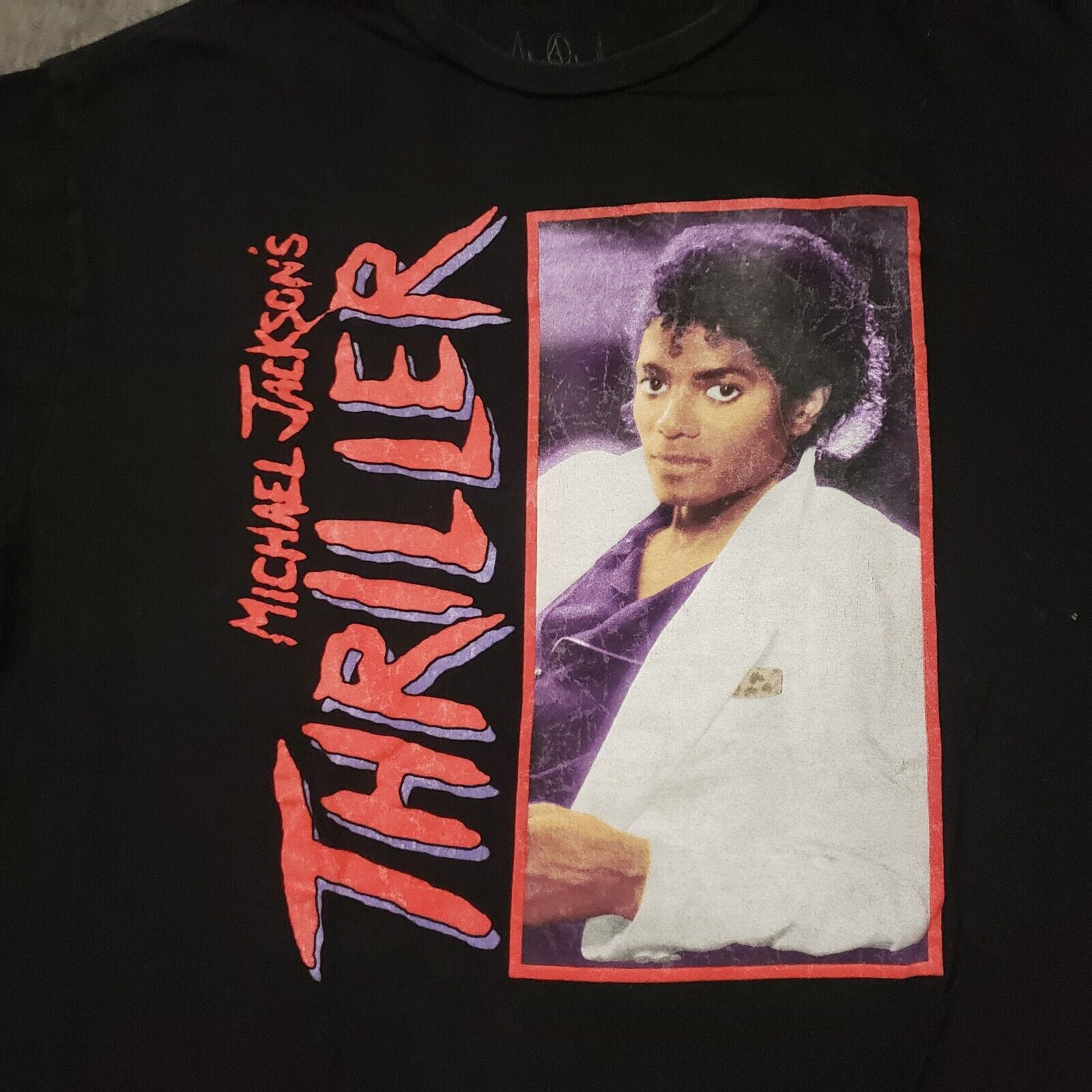 Michael Jackson Shirt Mens Large Black Crew Neck Short Sleeve Red Sequin  Jacket