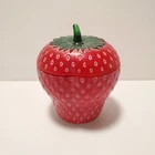 Vintage Hazel Atlas Mid-Century Milk Glass Red Strawberry Jam Pot / Jar With Lid