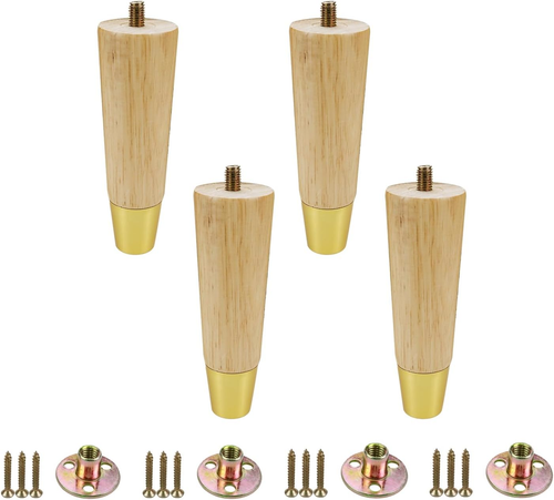 M10 Furniture Legs,6 Inch Height Wood round Tapered Gold Furniture Replacement - 第 1/12 張圖片