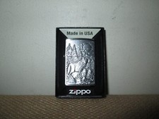 New ZIPPO Brushed Chrome Timberwolf Timberwolves - Embossed Lighter *USA MADE