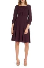 ELIZA J Aubergine Purple Cutout Back Tie Flare Crepe Cocktail Dress 6P = SP 💜