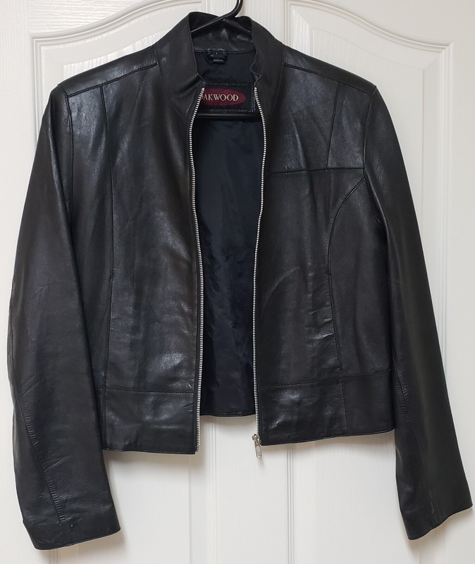 RARE WOMENS VINTAGE OAKWOOD 100% SOFT LEATHER SHORT JACKET L LARGE