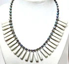 Vtg Milk Glass & Blue AB Rhinestone Choker Necklace 1950s  MCM 15 in
