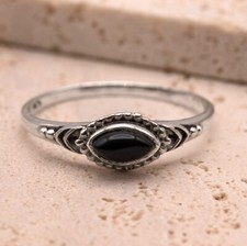 925 Sterling Silver Ladies Boho Ring Marquise Black Onyx Gemstone Jewellery Gift