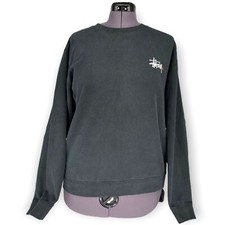 Vintage Stussy Logo Double-Sided Black Crew Neck Sweatshirt Made In USA Size M