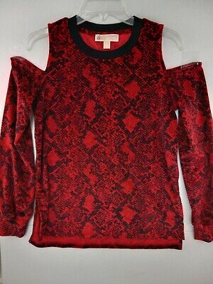Michael Kors XS Red/Black Snakeskin Soft Velour Cold Shoulder Long Sleeve  Top | eBay
