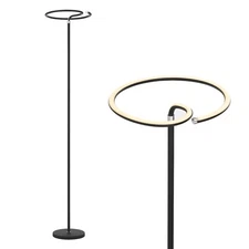 LED ROUND LED BRIGHT Floor Lamp- Dimmable Uplight- Tall Standing Torchiere Black
