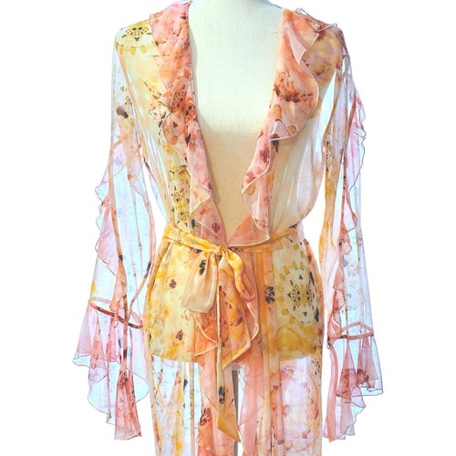 Victoria’s Secret Sheer Floral Chiffon Ruffle Robe Tie XS/S Fairycore Whimsical - Picture 3 of 13