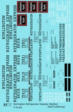 K4 O Scale Decals Burlington Refrigerator Express BREX Ice Reefer Black Serif
