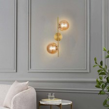 Applique da Parete Doppia Sfera globo oro in vetro Portalampada fumè ambratoIP20