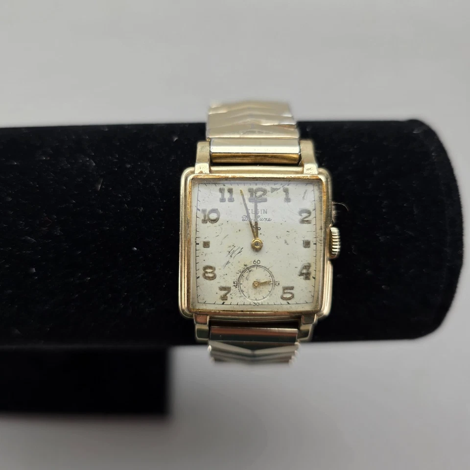Elgin De Luxe Tank Watch 10K Gold Filled Manual Wind Works Expansion Band X1X - Image 2 of 4