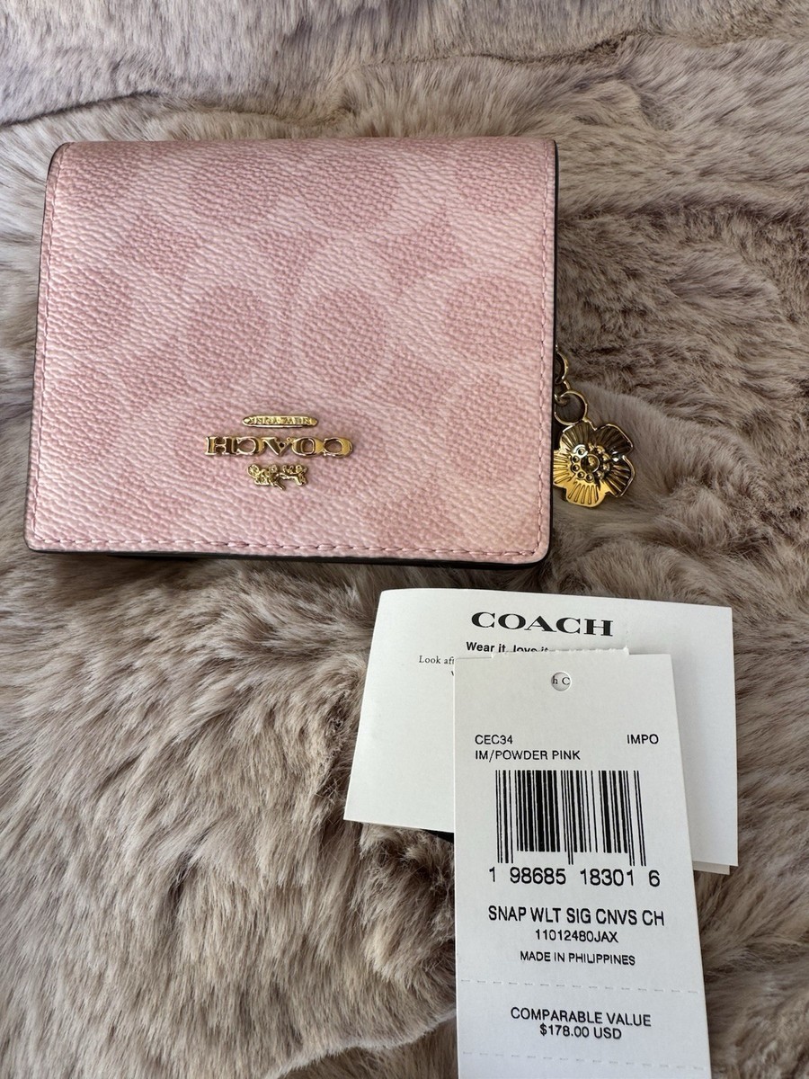 NWT Coach CEC34 Snap Wallet in Signature Canvas & Leather Powder