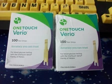 200 ONE TOUCH VERIO TEST STRIPS, 2 X 100, EXP  5-31-26, DINGED SEALED BOXES