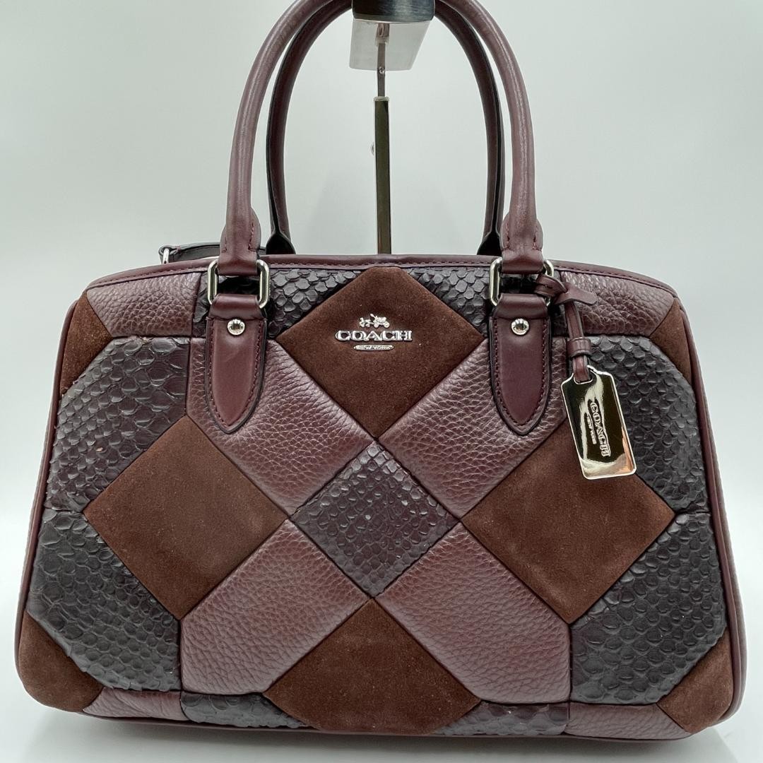 COACH Handbag Leather Brown Patchwork Python Patt… - image 2