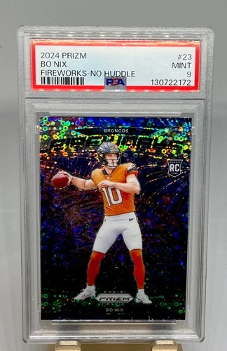 2024 Prizm Bo Nix Fireworks No Huddle Rookie #23 Denver Broncos PSA 9