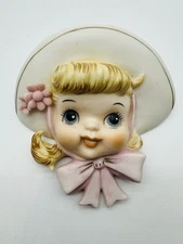 Vintage Norcrest Little Miss Dainty Retro Wall Pocket Hat Pink Flowers *Chip