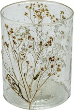 Votive Holder With Natural Botanicals Clear Reclaimed Glass For Tabletop -USED