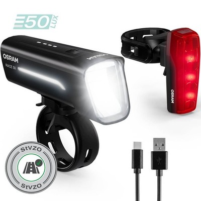 Fahrradleuchten-Set LED 3,7V 6.300K 100lm OSRAM wiederaufladbar kaltweiß