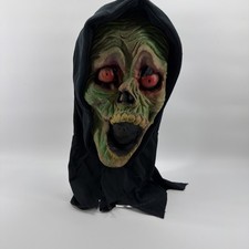 Green Ghoul/Zombie Halloween Costume Mask W/Black Fabric Hood