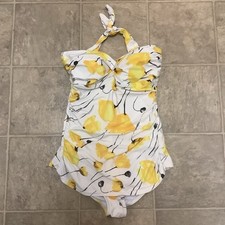 Jantzen Halter One Piece Yellow Poppies Swimsuit Sz 12