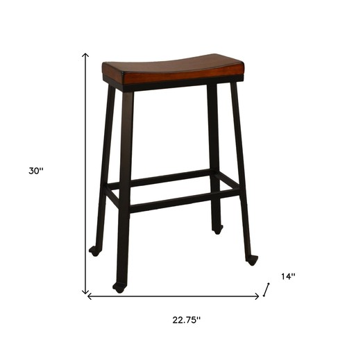 30" Chestnut And Black Steel Backless Bar Height Bar Chair - Picture 4 of 4
