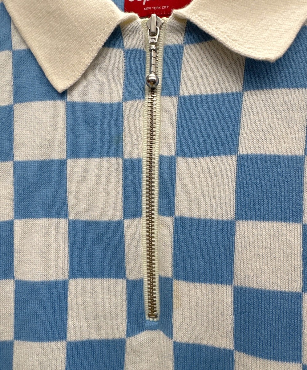 SUPREME Checkerboard Zip Polo Size: L Blue x white Men